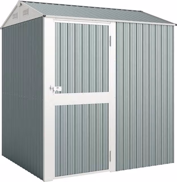 Casetta attrezzi Outsunny in metallo galvanizzato grigio con tetto a due falde e aerazioni, L: 209 cm, P: 177 cm, H: 236 cm