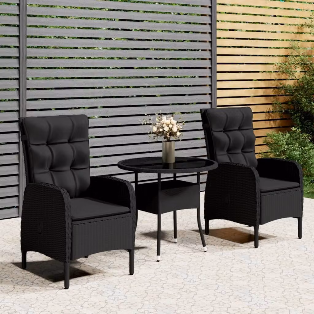Maison Exclusive - Set da giardino in rattan sintetico nero, 3 pezzi