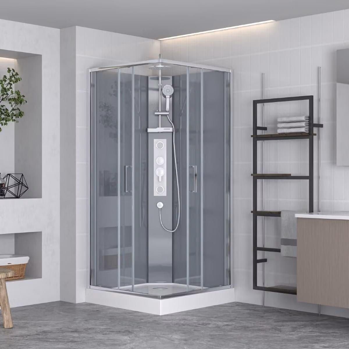 SAT Project: Cabina doccia quadrata con porta scorrevole, 90x90 cm. Include piatto doccia e sistema doccia, finitura cromata