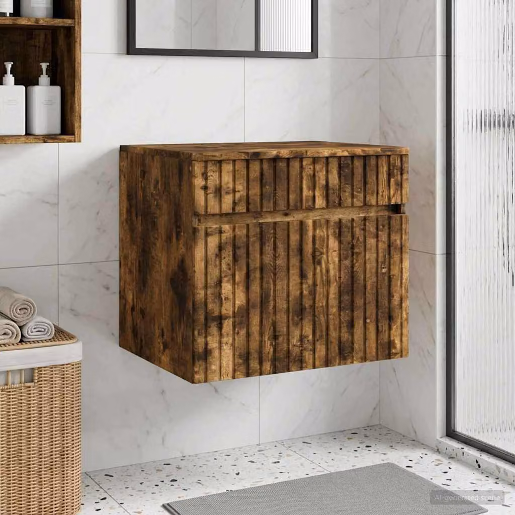 vidaXL Mobiletto da Bagno a Muro in Rovere Fumo con Ante a Battente, L 59 x P 44,5 x H 50 cm