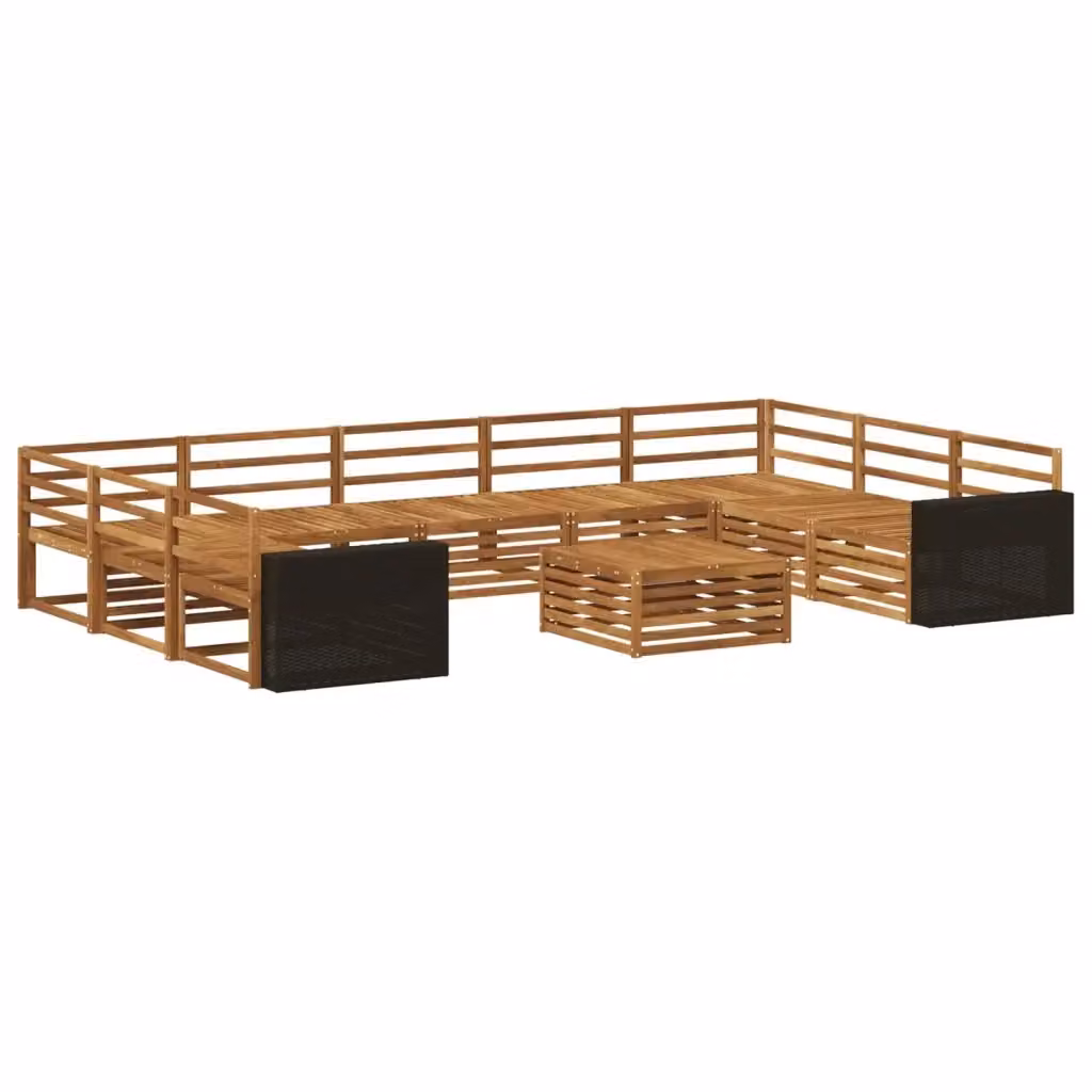 Set di divani da esterno vidaXL a forma di U in legno di acacia con cuscini beige e marrone e tavolino da caffè coordinato – 2
