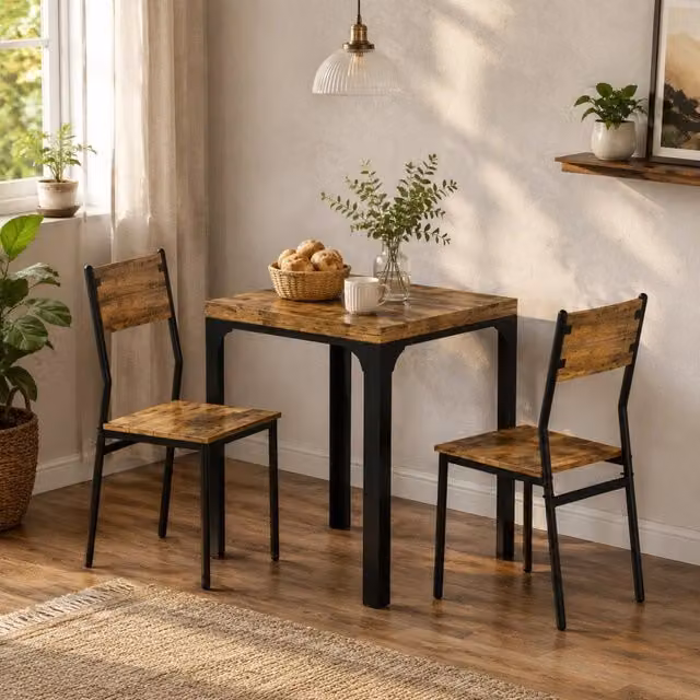 Set da pranzo Mivray composto da tavolo rettangolare e 2 sedie in MDF e metallo, colore marrone rustico
