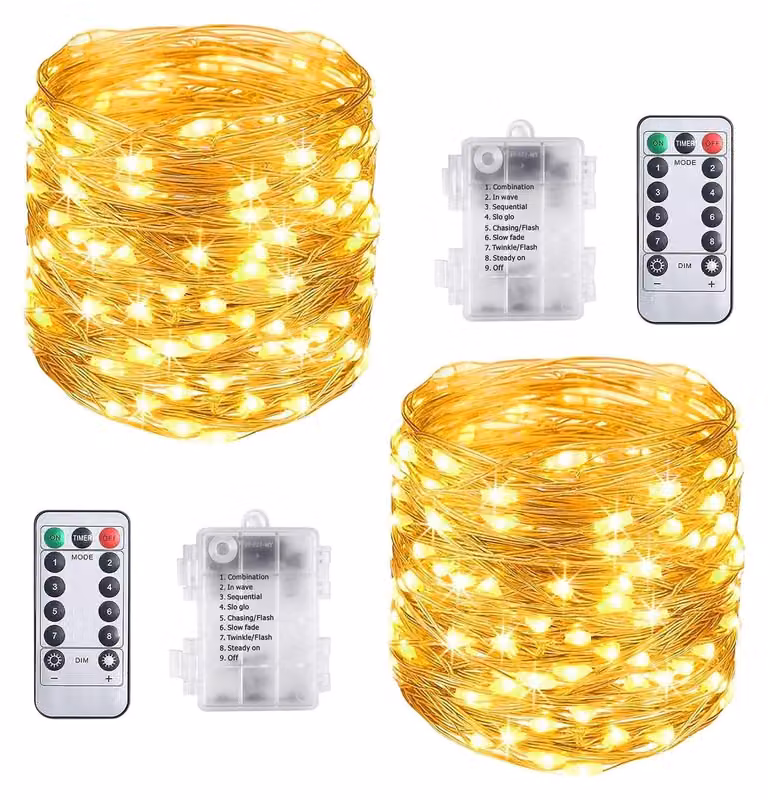 Catena luminosa a LED, 2 x 10 metri, 100 LED, luce bianca calda, grado di protezione IP65, impermeabile