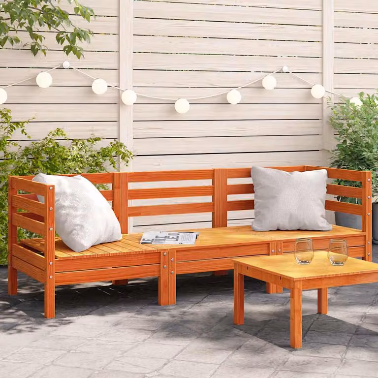 vidaXL Divano da Giardino a 3 Posti in Legno di Pino Trattato Marrone con Cuscini