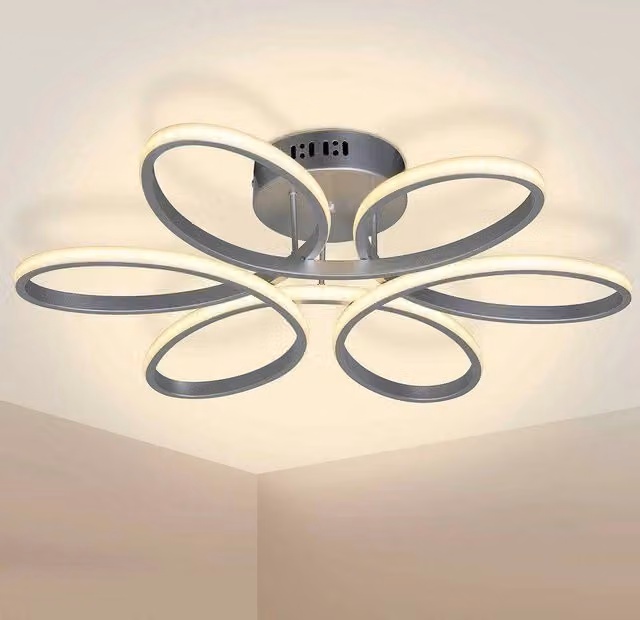 Trade Shop Lampadario Plafoniera LED Design Fiore Moderno Bianco, 48W, Luce Bianco Caldo 3000K, 2580lm