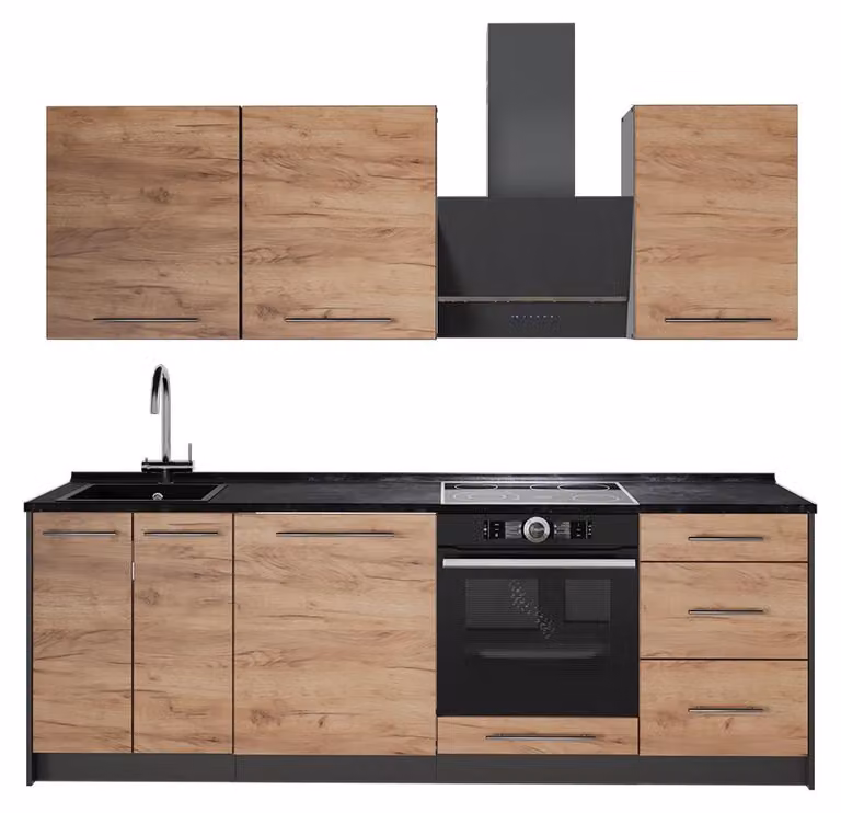 Cucina componibile Vicco Fame-Line Rovere dorato/Bianco 230 cm senza piano di lavoro, Model 64040
