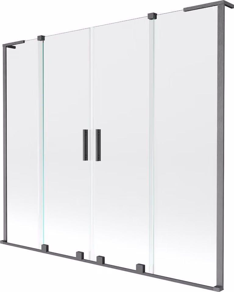 Mexen Velar L Duo paravento da bagno a 2 ante scorrevoli 180 x 150 cm, trasparente, grigio canna di fucile spazzolato