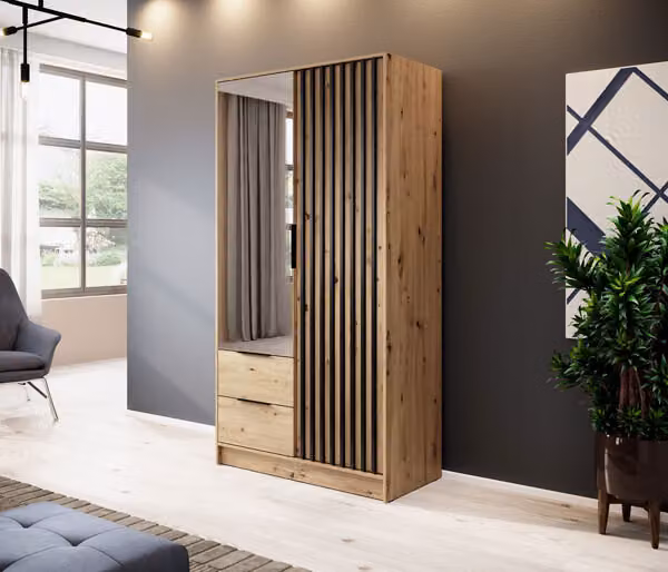 Armadio "Nelly" ad ante battenti rovere Artisan nero larghezza 105 cm