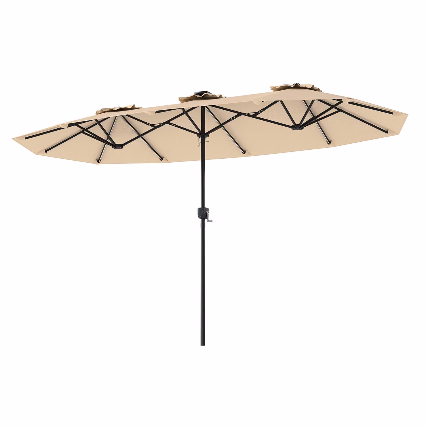 Ombrellone da giardino doppio Costway con luci LED e pannello solare, colore beige, L: 400 cm, P: 230 cm, H: 210 cm