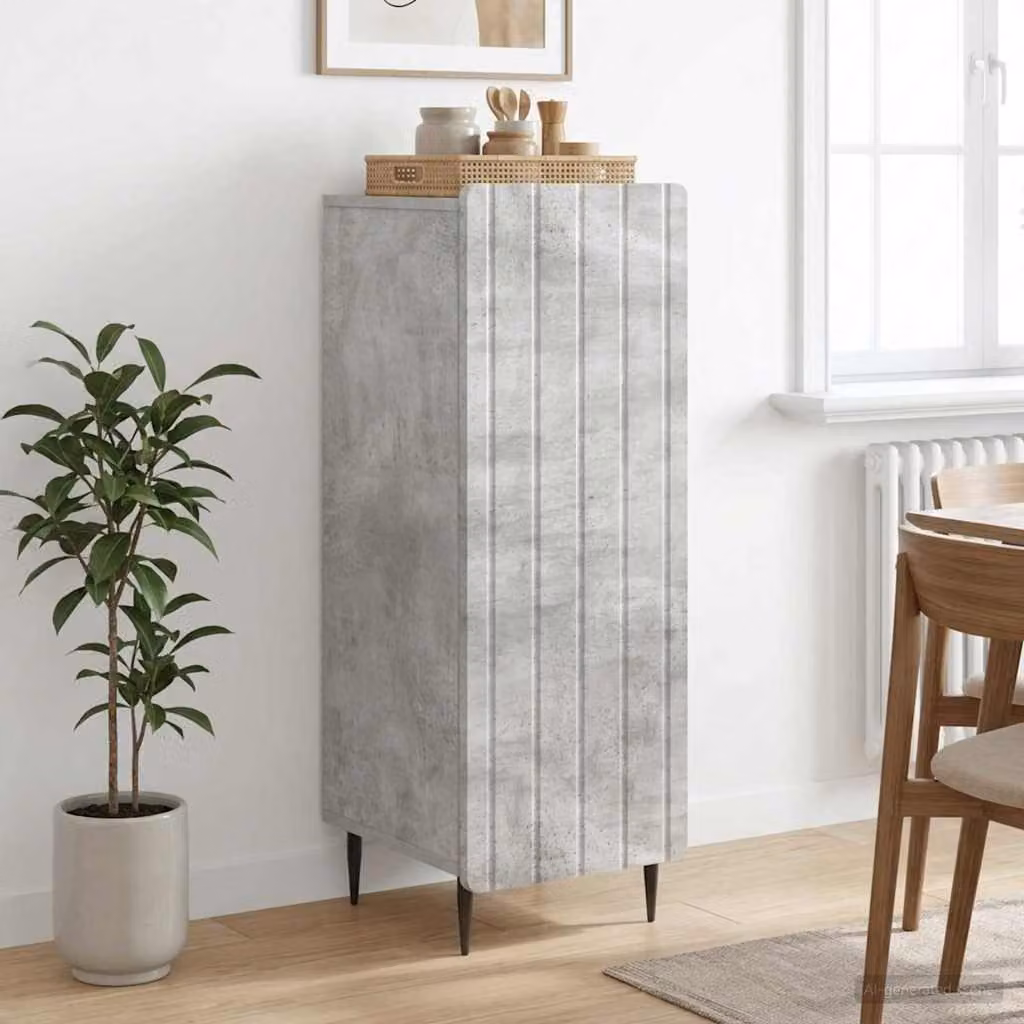 Credenza moderna vidaXL in legno ingegnerizzato e metallo, Grigio, L: 34,5 cm, P: 33 cm, H: 92 cm