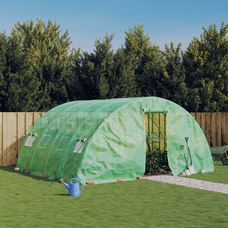 Serra con telaio in acciaio galvanizzato e copertura in policarbonato verde vidaXL, L: 5 m, P: 4 m, H: 2,3 m