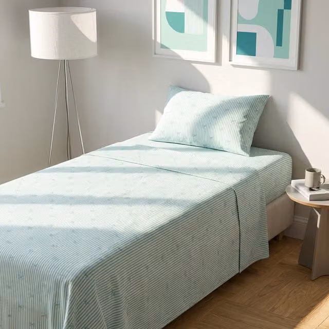 Completo letto singolo righe fiocchi verde