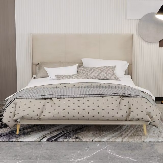 Letto imbottito 160x200 - Xylo - Beige minimalista