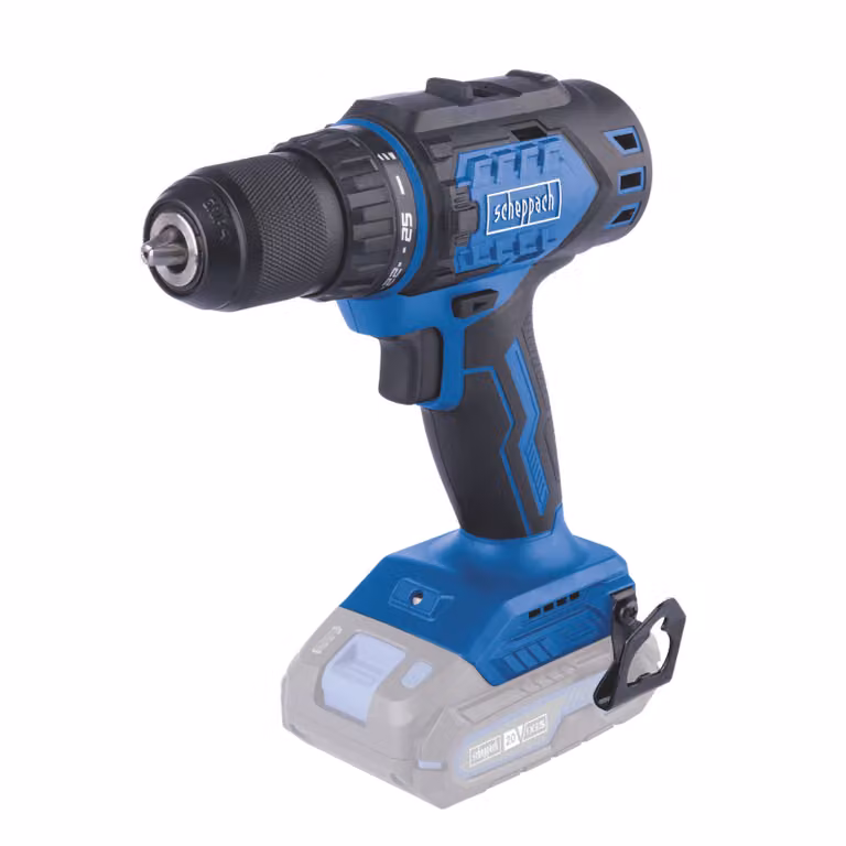 Trapano avvitatore a batteria Scheppach BC-DD60-X | 60 Nm | 20V IXES | motore brushless | LED | campo di serraggio da 1,5 a 13 mm | clip da cintura | 25 livelli di coppia