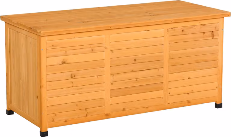 Moonbite Gartenbox, dimensioni 127 x 56 x 60 cm, scatola di stoccaggio in legno di abete, resistente all'acqua, con sistema di ventilazione a listelli, coperchio ribaltabile con catena, colore: giallo