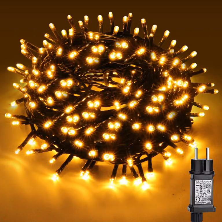 Catena luminosa da 20 metri, luce bianco caldo, 200 LED, dimmerabile, con timer