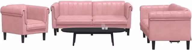 Set di divani 3 pezzi vidaXL in velluto rosa con struttura in legno massiccio e cuscini inclusi per il tuo soggiorno
