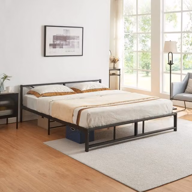 Struttura Letto Matrimoniale King Size Meran en.casa in Metallo Nero con Testiera e Design Moderno L: 180 cm, P: 200 cm, H: 105 cm
