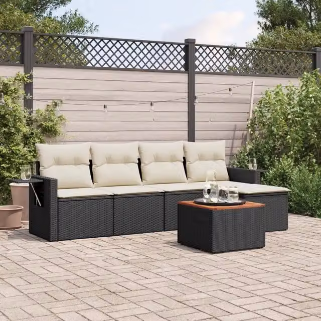 Set Divano da Giardino 6 pz con Cuscini Nero in Polyrattan 3224537