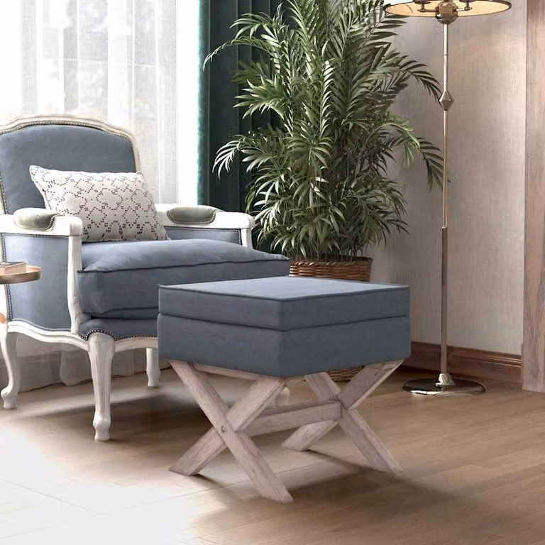 Sgabello portaoggetti vidaXL in velluto grigio con struttura in legno, stile vintage, L 45 x P 45 x H 49 cm