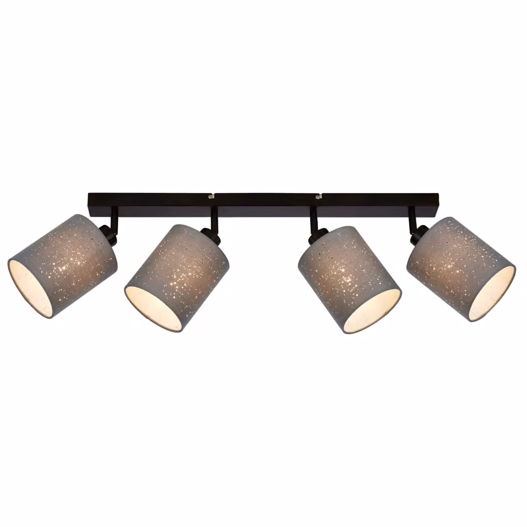 Faretto vintage IPERBRIKO in metallo e tessuto grigio e nero, 4 x E27, L: 5 cm, P: 13 cm, H: 19,5 cm – 2