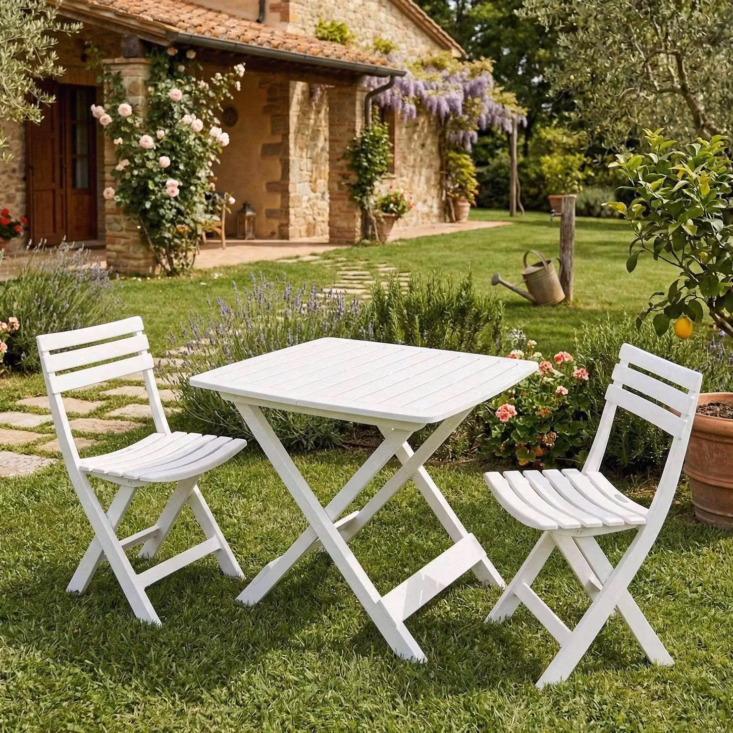 Dmora set Salotto da Esterno Viticuso Bianco, 2 Posti Impermeabile e Idrorepellente, Lavabile, Modulabile Italy