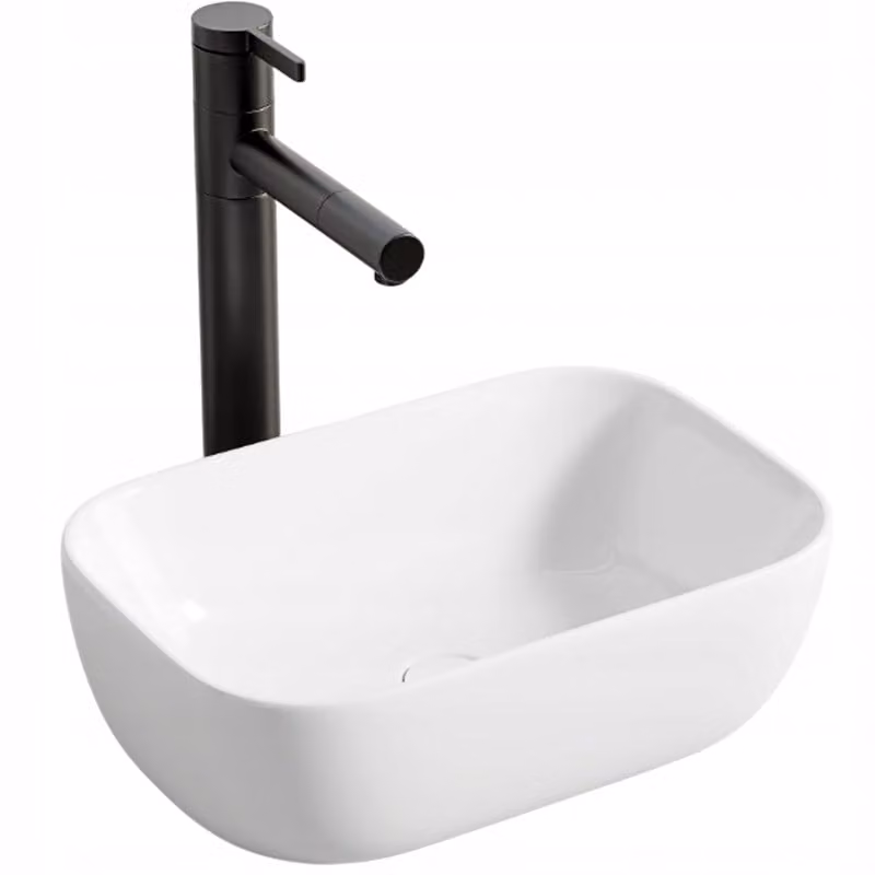 Lavabo in Vetroceramica da appoggio, bianco lucido, ovale, 37 x 25,5 cm