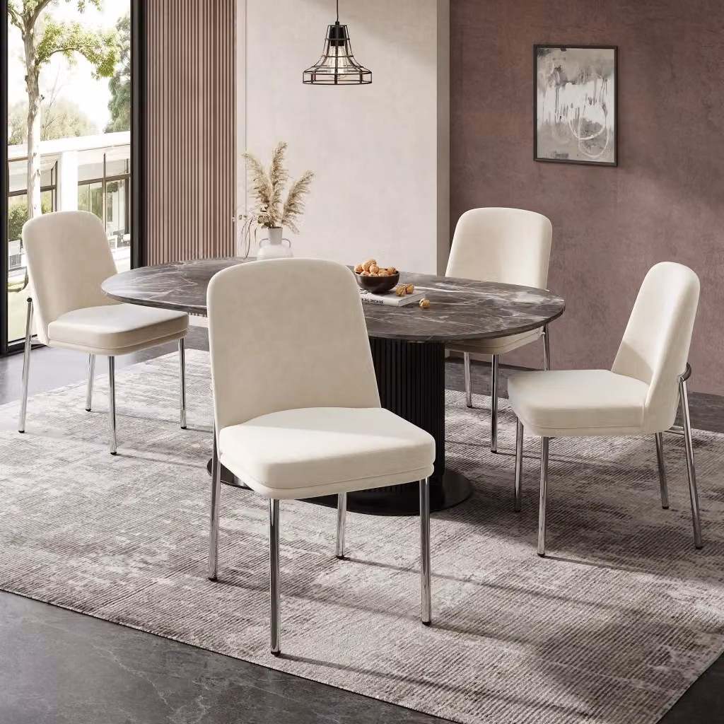 Set di 2 sedie da pranzo OKWISH in velluto beige con gambe in metallo e seduta imbottita per cucina o ufficio in casa – 2