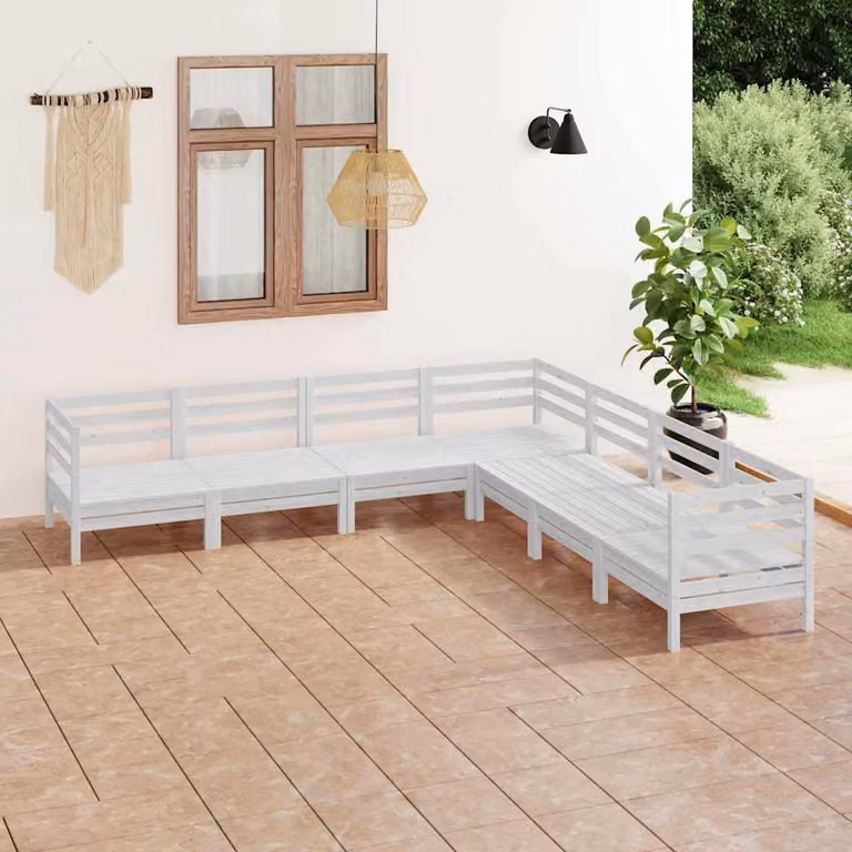 Set Salotto da Giardino vidaXL a Forma di L in Legno di Pino Bianco con Cuscini inclusi