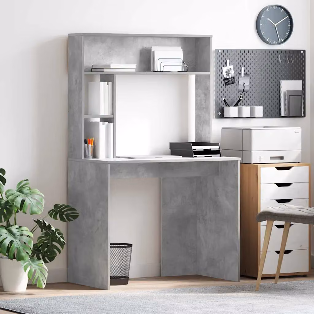 Scrivania moderna vidaXL in legno ingegnerizzato grigio L: 91 cm, P: 50 cm, H: 149 cm