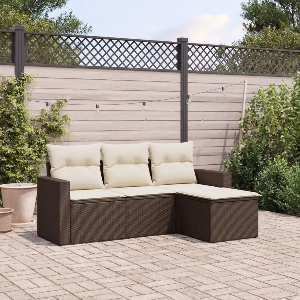 Maison Exclusive - Set Divano da Giardino 4 pz con Cuscini Marrone in Polyrattan