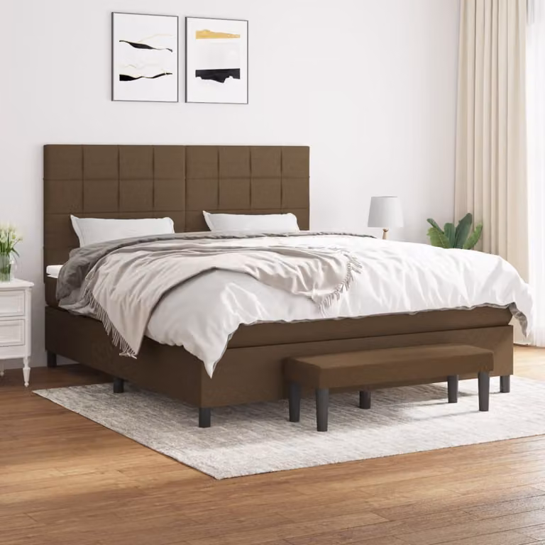 vidaXL Giroletto a Molle Ibrido con Materasso in Tessuto Marrone e Bianco L/P/H: 160 x 200 x 128 cm