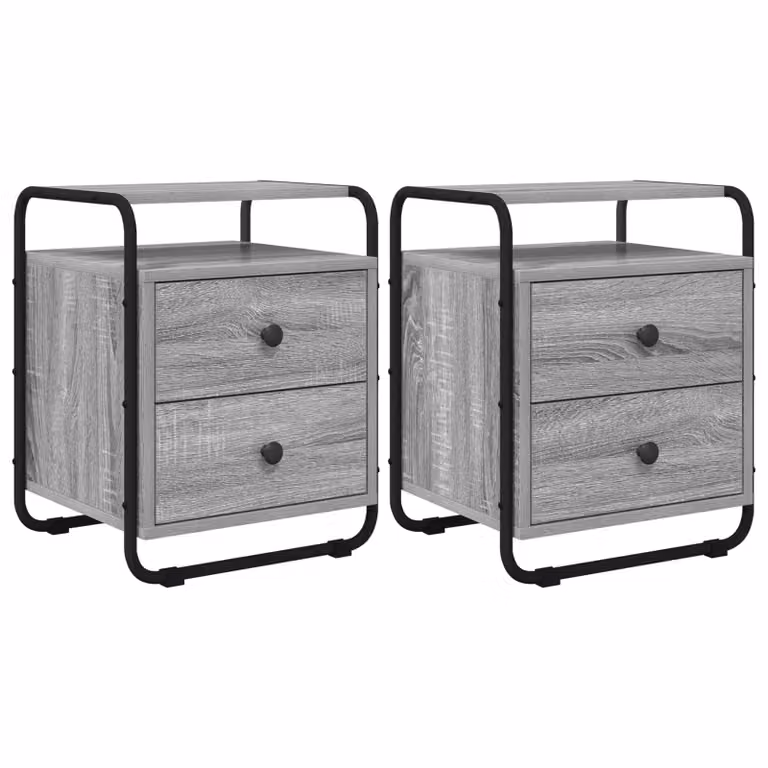 Set di 2 Armadi da Notte vidaXL in Legno Ingegnerizzato e Metallo, Colore Grigio e Nero, Stile Moderno