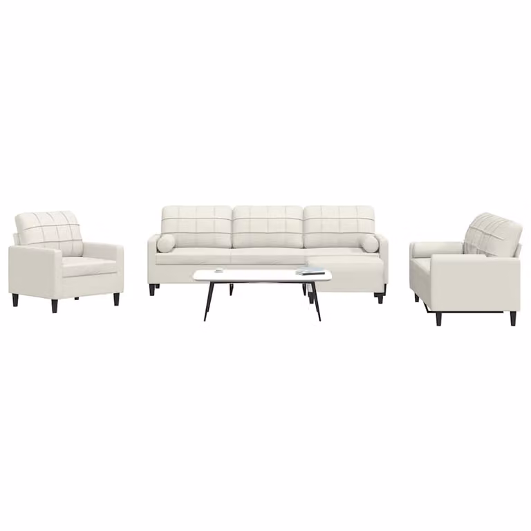 Set di divani moderno vidaXL in velluto beige composto da 4 pezzi con pouf e cuscini decorativi e struttura in metallo
