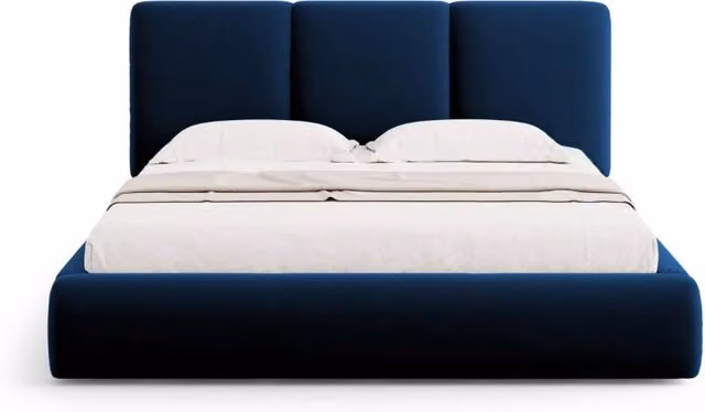 Letto con cassettone e testiera Nicolas di Cosmopolitan Design in velluto blu, L 160 cm x P 200 cm – 1