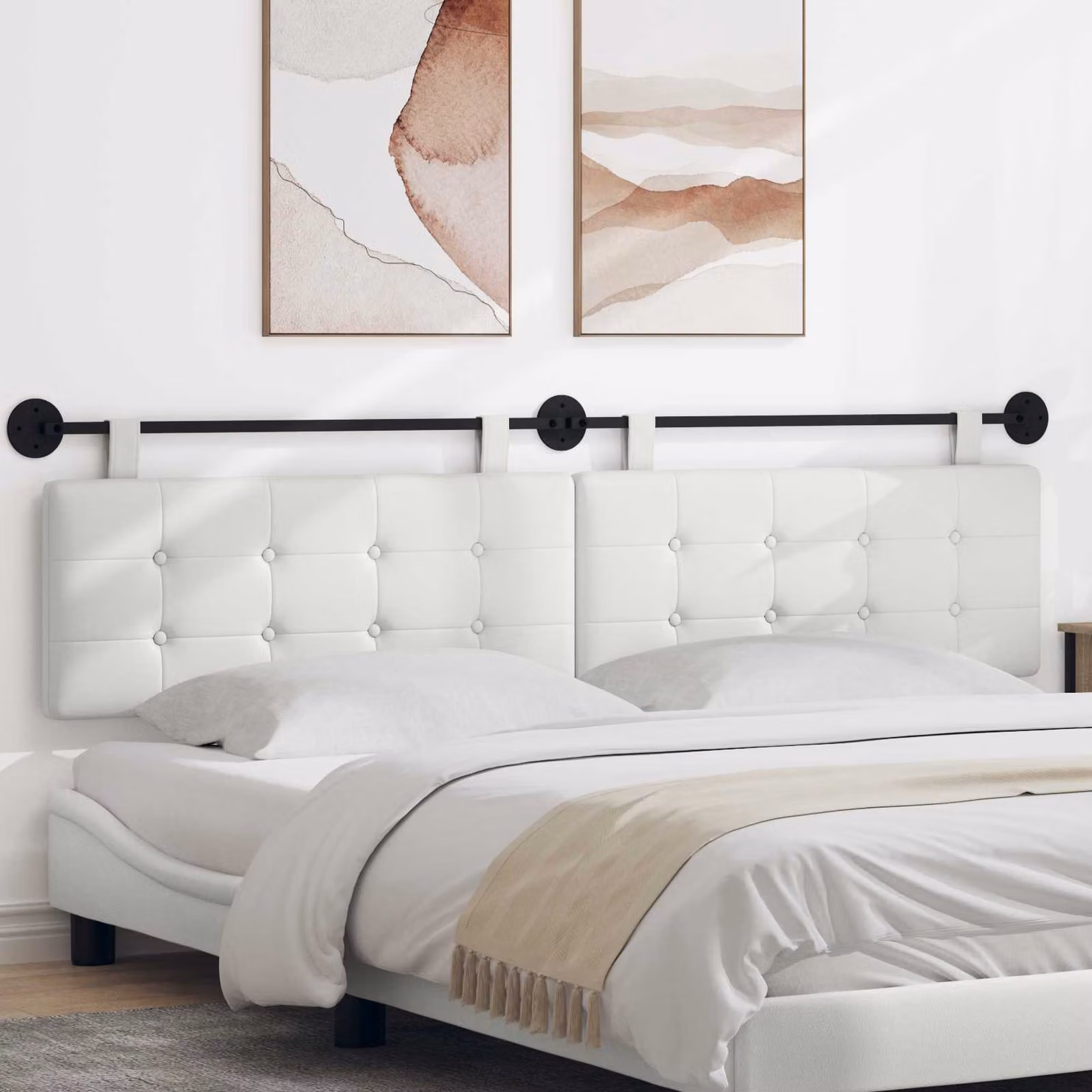 Testiera del letto sospesa vidaXL in similpelle bianca con design geometrico moderno, L: 210 cm, H: 55 cm, P: 5 cm