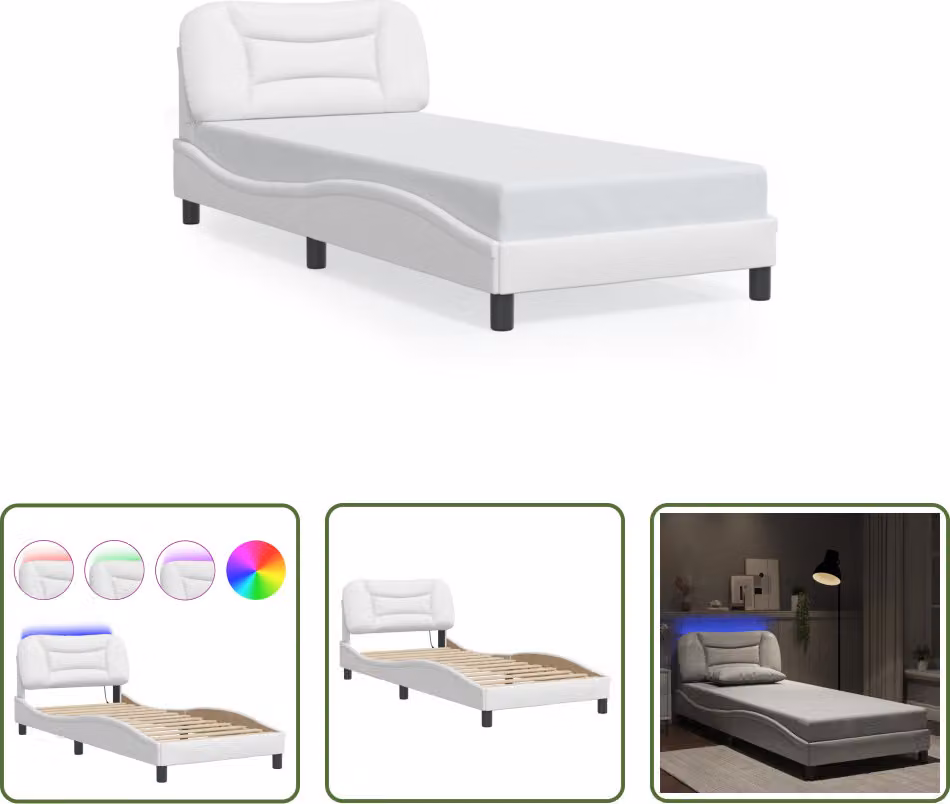 The Living Store Struttura letto con LED bianco 90x200 cm in ecopelle