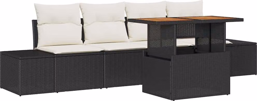 Set Divano da Giardino con archiviazione 5 pcs Nero Poly Rattan