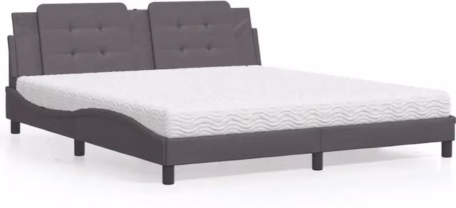 Letto con Materasso Zadar vidaXL Grigio e Bianco in Similpelle e Tessuto L/P/H: 218 x 180 x 74,5 cm – 1
