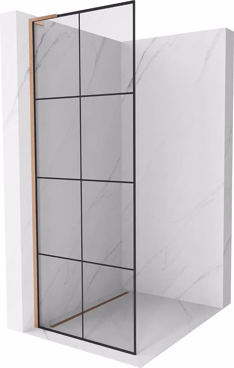 Mexen Kioto L parete doccia Walk-in 90 x 200 cm, griglia nera, rame spazzolato - 800-090-103-65-77