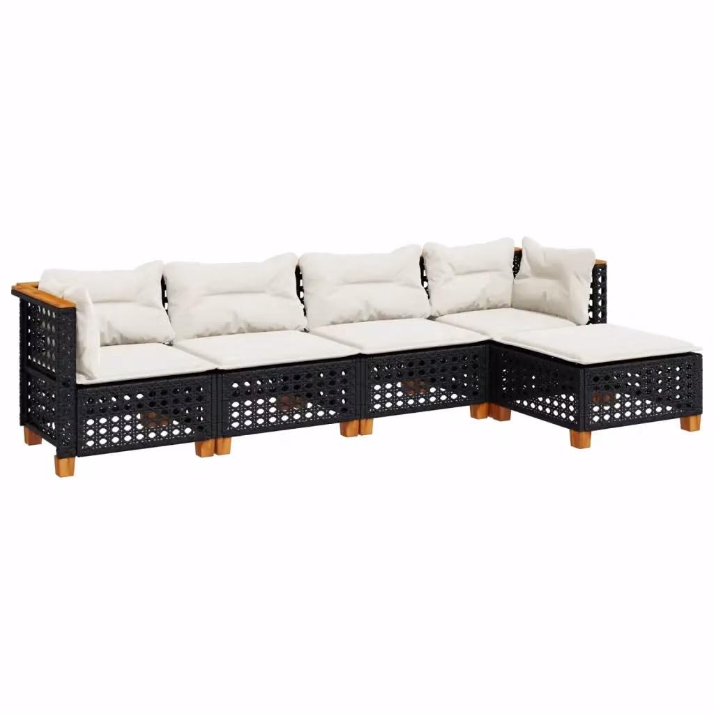 vidaXL Set Divani da Giardino 5 pz in Polyrattan Nero con Cuscini Imbottiti e Rivestimenti Rimovibili – 2