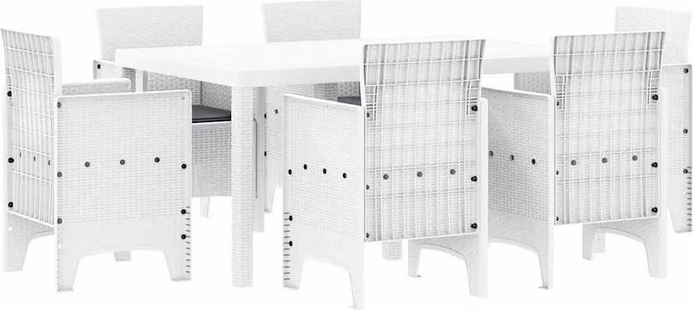 Set da Pranzo per Giardino 7 pcs Bianco Rattan Polt