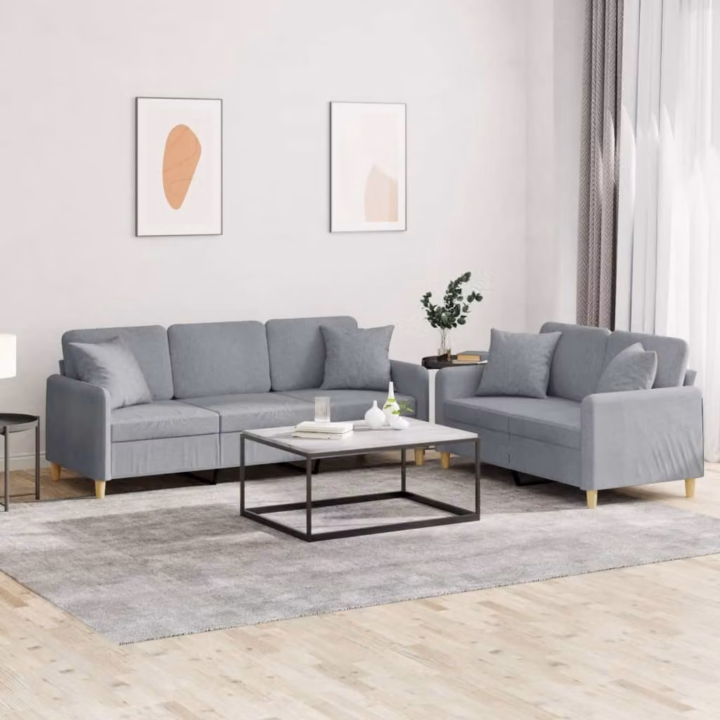 Maison Exclusive - Set divano a 2 posti con cuscini in tessuto grigio chiaro