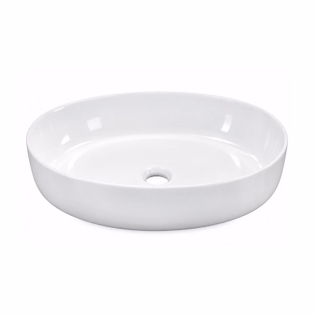 VBChome, lavabo da appoggio ovale in Vetroceramica bianca, dimensioni 55 x 42 x 14 cm, ideale per bagni per ospiti
