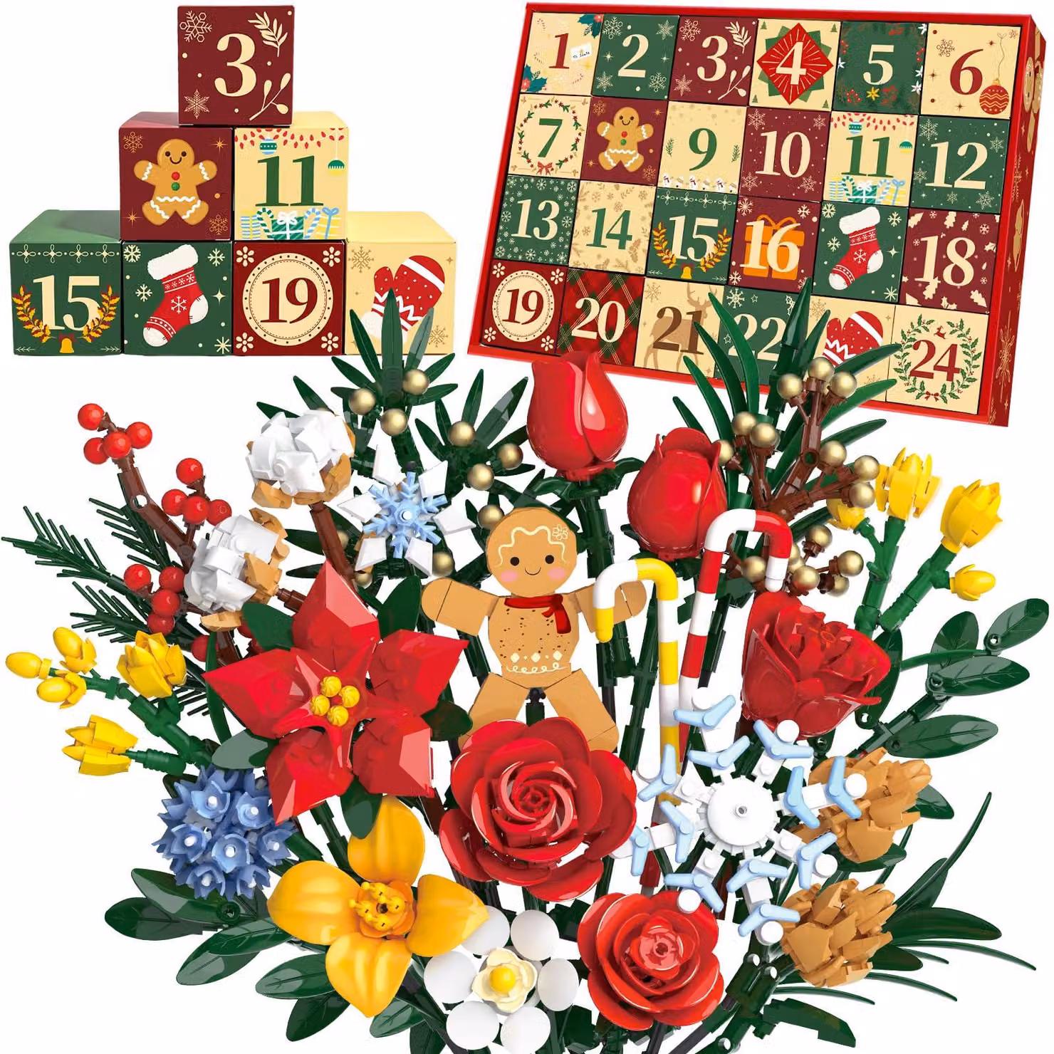 Calendario dell'Avvento 2026 – 24 kit per costruire fiori, creativi, in ABS, di colore rosso