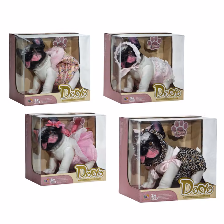 TU GIOCHI Peluche Cagnolino Bulldog Francese Dodo con Vestitino Multicolore