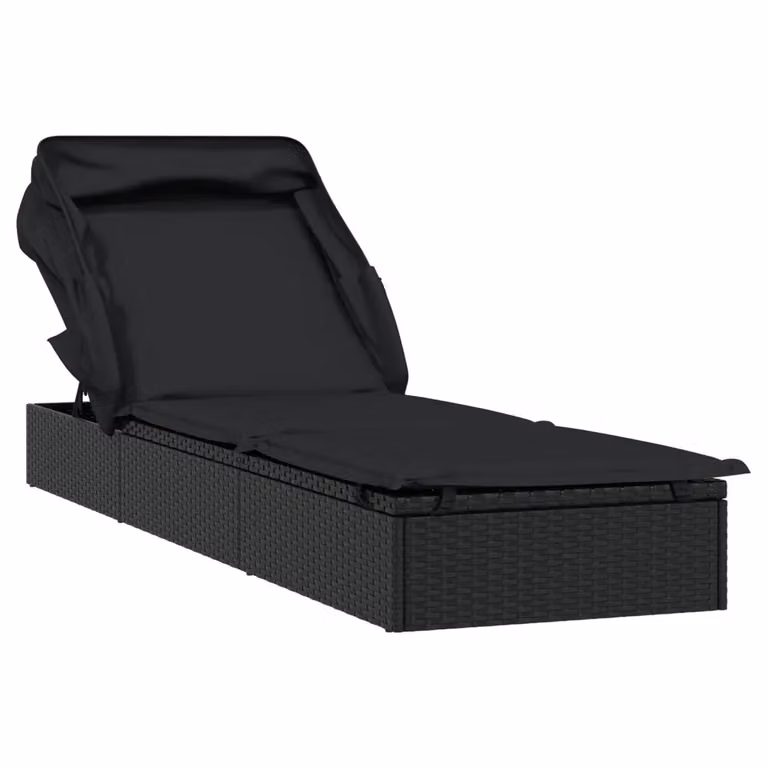 Lettino da giardino vidaXL con tetto parasole e poggiatesta regolabile, colore nero, L: 213 cm, P: 63 cm, H: 97 cm