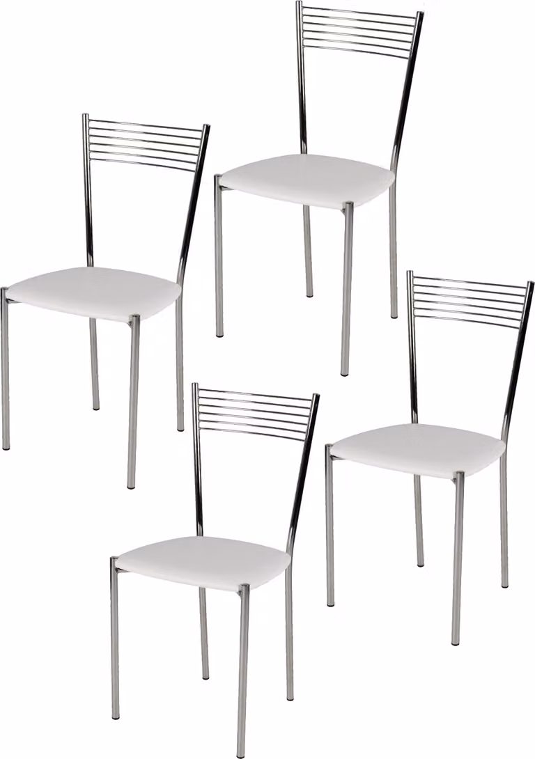 t m c s Tommychairs - Set di 4 sedie moderne ELEGANCE per cucina e sala da pranzo, robusta struttura in acciaio cromato, seduta imbottita rivestita in Pelle finta bianca