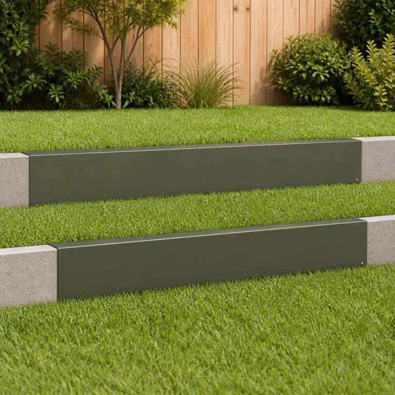 Set di 2 profili di copertura per giardino vidaXL in acciaio, disponibili nei colori verde o grigio, L 100 cm x H 15 cm x P 5 cm