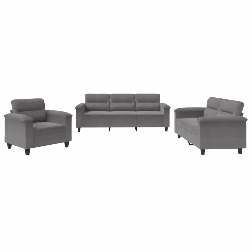Set di Divani vidaXL 3 Pezzi in Microfibra Grigio con Cuscini e Braccioli per Soggiorno – 2